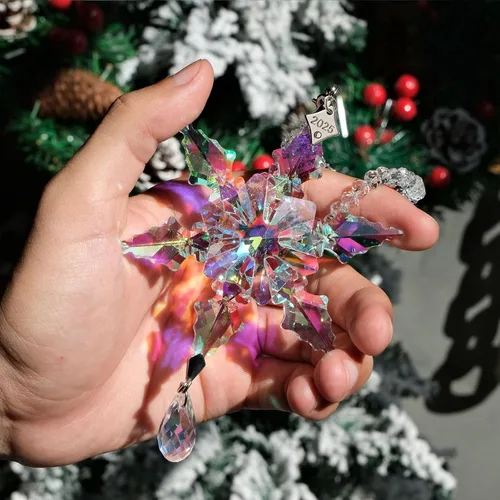 Adornos de Navidad anuales 2025 con estrella de copo de nieve de cristal, adornos para árbol de Navidad, colgante, atrapasoles, decoración colgante