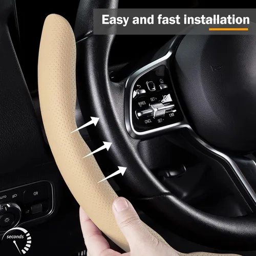 Miniatura 3 de Funda para volante de coche de piel con cierre de presión 3 piezas, antideslizante, protector envolvente, accesorios para volante, 36.8-38 cm