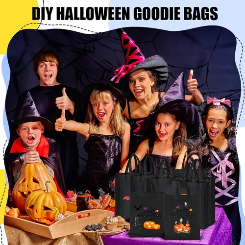 Miniatura 7 de Silkfly 120 bolsas de mano no tejidas a granel de 11.8 x 4 x 15 pulgadas, bolsas de regalo grandes reutilizables de tela con asas (negro)