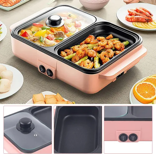Miniatura 3 de Olla Caliente con Parrilla, Olla Caliente Eléctrica y Sartén, Olla Shabu Shabu con Parrilla, Olla Shabu Shabu Antiadherente de Interior 2 en 1