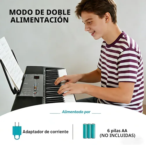 Miniatura 5 de MUSTAR Teclado de piano de 61 teclas, teclado de piano eléctrico con teclas iluminadas, teclado de aprendizaje para principiantes con soporte