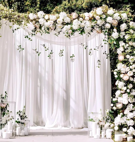 Miniatura 10 de Telón de fondo de gasa rosa de 10 x 8 pies, cortinas de telón de fondo transparentes para arco al aire libre, decoración de fiestas, 2 paneles de 5