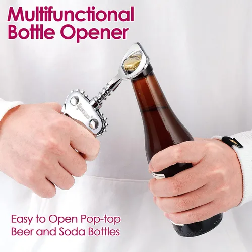 Miniatura 3 de IPOW Abridor de vino, abridor de botellas de vino de aleación de zinc, sacacorchos de ala resistente, tornillo de corcho multifuncional manual
