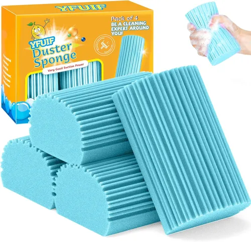 Miniatura 12 de Paquete de 4 Esponjas Limpiadoras Húmedas, Borrador de Esponja Mágica para Limpieza del Hogar, Plumeros Reutilizables Suministros de Limpieza