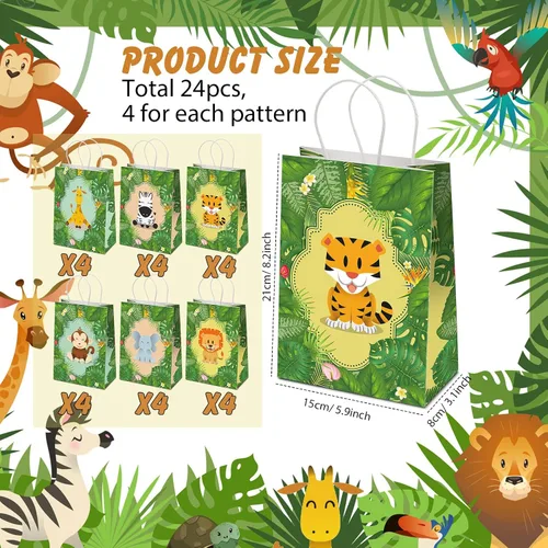 Miniatura 4 de Gersoniel 24 bolsas de regalos de safari, bolsas de recuerdos de fiesta de selva de safari con asas para niños, bolsas de regalo de cumpleaños