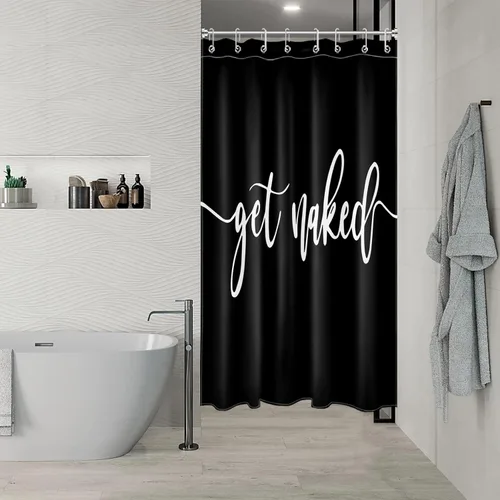 Miniatura 4 de Get Naked - Cortina de ducha pequeña de 48 x 68 pulgadas, forro de cortina de ducha medio simple en blanco y negro, cortina de ducha estrecha