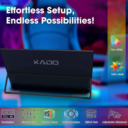 Miniatura 2 de Kado Monitor portátil de 15.6" FHD para laptop, pantalla IPS de 100% sRGB, segunda pantalla de 1920x1080, HDMI, USB-C, extensor de pantalla