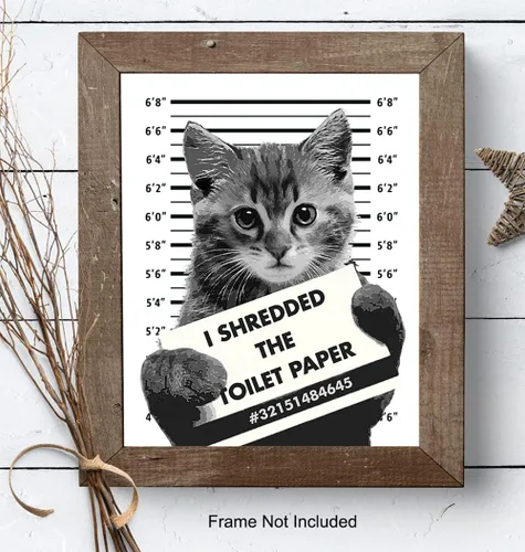 Miniatura 8 de Divertida decoración de pared de baño de gato, póster de decoración del hogar de 8 x 10 pulgadas, para baño, baño de invitados, tocador, regalo