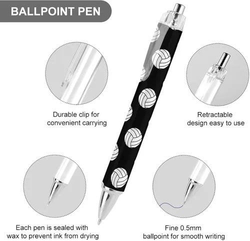 Miniatura 3 de Pelotas de voleibol en blanco y negro retráctil, bolígrafo de tinta azul, bolígrafo de trabajo para hombres y mujeres, 1 unidad