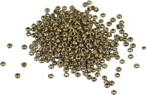Miniatura 19 de uxcell 1000 cuentas redondas de engarzado, cuentas espaciadoras de extremo de crimpado de 0.079 pulgadas, pequeños topes para hacer pulseras y Oro