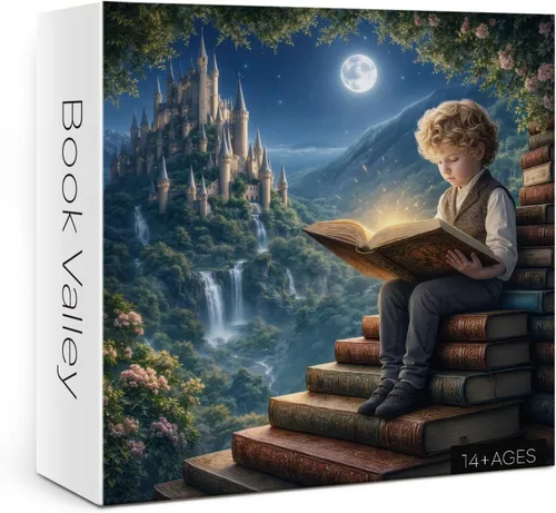 Miniatura 2 de Hermoso libro valle rompecabezas para adultos, 1000 piezas de naturaleza, bonita luna, cascada de paisaje, rompecabezas escénico de castillo