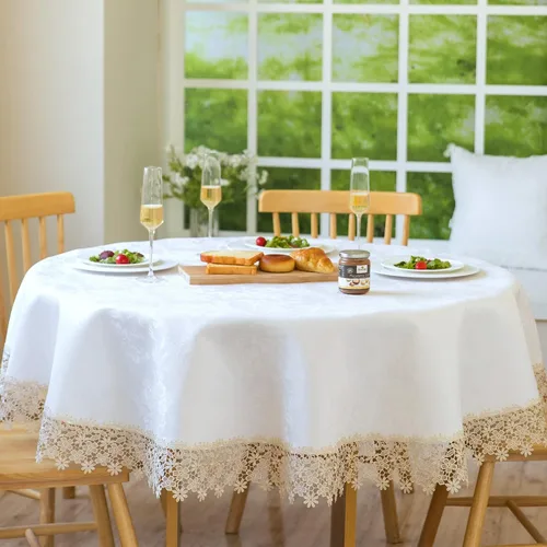 Miniatura 23 de Camino de mesa rectangular de granja de encaje beige premium, impermeable, a prueba de aceite, a prueba de derrames, antiencogimiento, suave