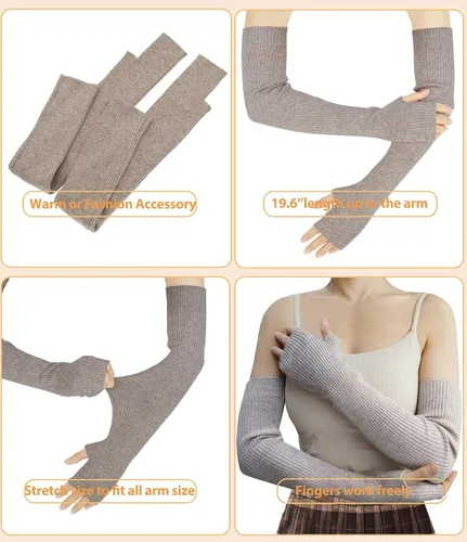 Miniatura 69 de Guantes cálidos de cachemira de brazo largo para mujer, guantes de invierno acogedores sin dedos, calentadores de brazos suaves, gran regalo