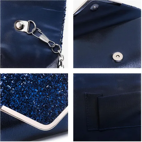 Miniatura 6 de Dasein Bolsos de noche para mujer, bolsos de mano formales para bodas, fiestas, bailes, bolsos con correa para el hombro y solapa con purpurina