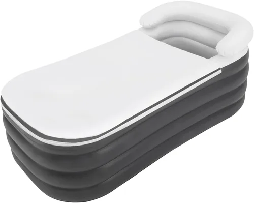 Bañera portátil, 48 x 20.47 x 17.7 pulgadas de capacidad de 50.2 galones, bañera inflable plegable de pie independiente con bomba de aire eléctrica,