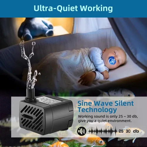 Miniatura 4 de DaToo Mini bomba de agua sumergible con luz LED 50gph 3W pequeña bomba de agua ultra silenciosa con tubo para acuario tanque de peces estanque al