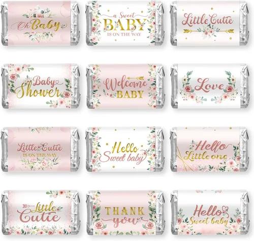 Colarr 180 calcomanías florales para baby shower, mini flores, baby shower, barra de caramelo, etiquetas de dulces de chocolate para niñas y niños,