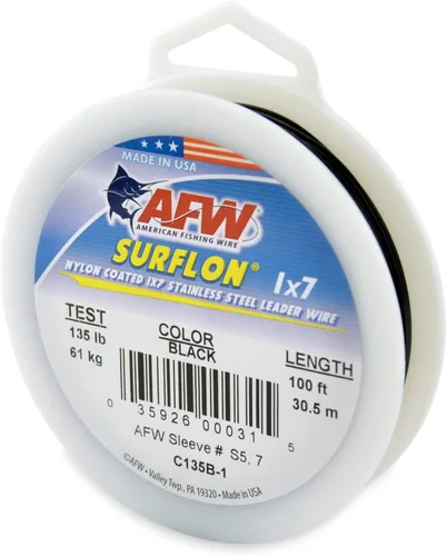 Miniatura 47 de Alambre de pesca americano Surflon recubierto de nailon 1x7 de acero inoxidable, línea líder de pesca para agua salada, prueba de 10 libras - prueba