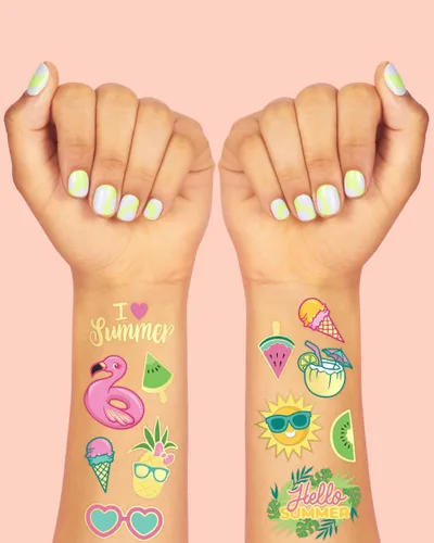Miniatura 3 de xo, Fetti Tatuajes temporales para fiesta en la piscina de verano, 62 estilos, suministros de fiesta de cumpleaños, recuerdos de fiesta en la playa