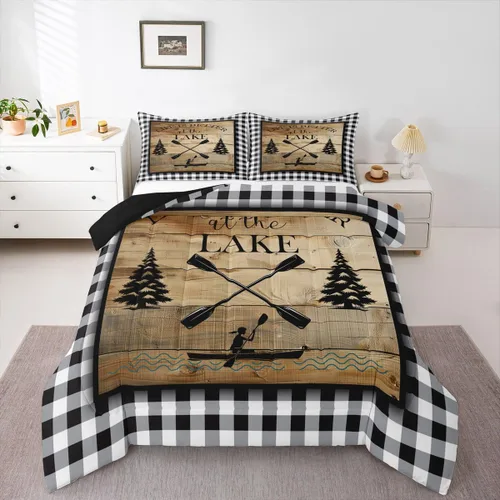 Miniatura 26 de Erosebridal Juego de edredón de reglas del lago, juego de ropa de cama tamaño matrimonial, edredón rústico para niños y niños, decoración de cabaña