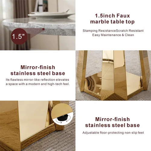 Miniatura 3 de Mesa de comedor redonda de 47 pulgadas, mesa de cocina redonda moderna de mediados de siglo para 4 a 6 personas, mesa de mármol sintético de alto