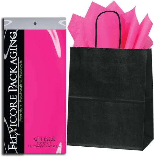 Miniatura 3 de Flexicore Packaging® Bolsas de regalo de papel kraft negro de 8 x 4.75 x 10.25 pulgadas + papel de seda de regalo (azul rey, 5 bolsas)