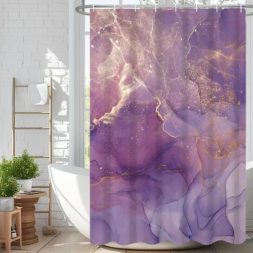 Miniatura 11 de Cortina de ducha abstracta de mármol negro gris y dorado con grietas, cortina de baño moderna ombre impresa, cortina impermeable y lavable de tela