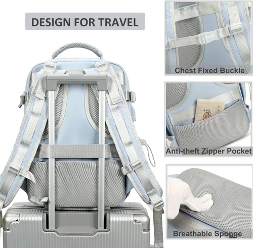 Miniatura 5 de AO ALI VICTORY Mochila de viaje para mujeres y hombres, mochilas para laptop con puerto USB, mochila de equipaje de mano, mochilas grandes para Azul