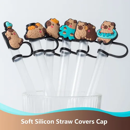 Miniatura 3 de 6 tapas con cubierta de pajita para taza Stanley Capybara, 10 mm, tapa reutilizable y linda para pajitas, accesorios, protectores portátiles