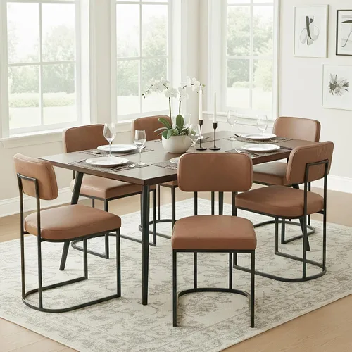 Miniatura 9 de KISLOT Juego de 2 sillas de comedor, sillas de cocina modernas tapizadas con respaldo ergonómico, cojín de tela y patas de metal curvas de dibujo