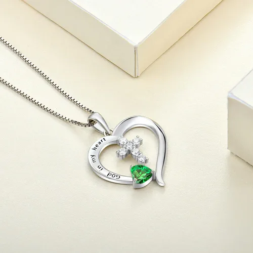 Miniatura 5 de YL Collar de cruz de corazón para mujer, plata de ley, Dios en mi corazón, colgante de cruz crucifijo