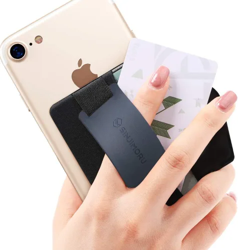 Sinjimoru - Soporte para teléfono con agarre y tarjetero con soporte para teléfono, cartera adhesiva segura para iPhone con soporte con patas para