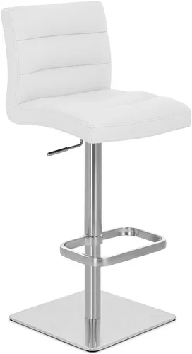 Miniatura 17 de ZURI Taburete de bar moderno negro de altura ajustable con base plana redonda cepillada