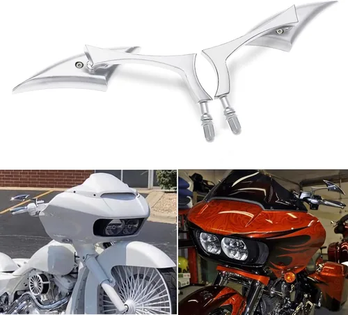Miniatura 7 de DREAMIZER Espejos para motocicleta cromados compatibles con Harley Davidson - Espejo lateral mini en forma de lanza para Sportster 48, Road Glide