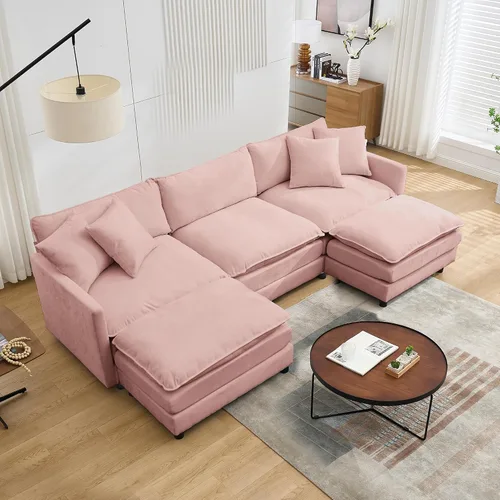 Miniatura 20 de Sofá modular convertible seccional, sofá de 4 asientos en forma de L con diván reversible, sofá de nube de asiento profundo, sofá cama 3 en 1, tela