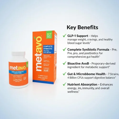 Miniatura 2 de Metavo Complete Synbiotic - GLP-1 Support Pre+Pro+Postbióticos 60 cápsulas vegetales 7 cepas, 4 mil millones de UFC Apoyo para la salud
