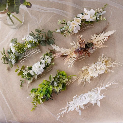 Miniatura 6 de Peineta de flores para novia - Peineta de flores blancas hecha a mano para accesorios florales para el cabello de boda para novia, dama de honor