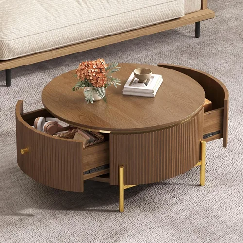 Miniatura 24 de Mesa de café redonda, mesa de café moderna de 31.5" con 2 cajones grandes de almacenamiento, tapa de mesa con patrón de mármol, mesa central