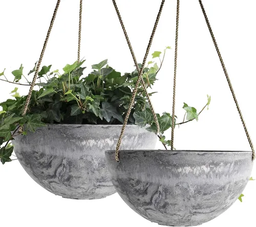 Miniatura 9 de LA Jolie Muse Hanging Planters for Indoor Plants - Flower Pots Outdoor 9.84 inch Garden Planters and Pots,Speckled White Set of 2 Blanco moteado.