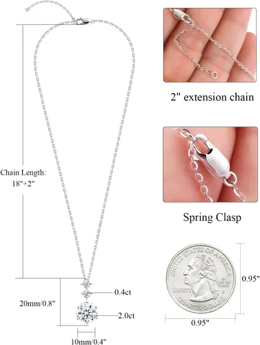 Miniatura 4 de Moissanite Pendant Necklace,3 Stones 2CT Round Cut S925 Eternity Diamond Pendant Necklace,Hypoallergenic Anniversary Birthday Wedding Bridal Jewelry