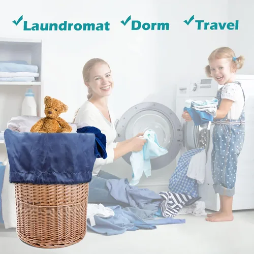 Miniatura 5 de Bolsa de lavandería resistente, paquete de 2 bolsas de lavandería de nailon XL con correas, organizador grande de ropa sucia lavable con cierre