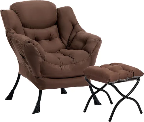 Miniatura 30 de HollyHOME - Silla perezosa con reposabrazos y bolsillo lateral, cómoda silla de sala de acento, sofá de ocio para sala de estar, recámara