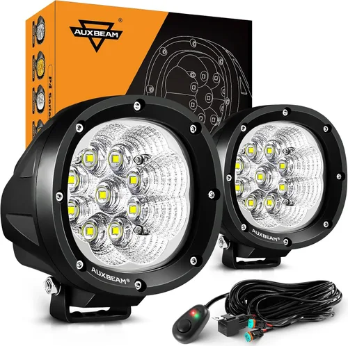 Auxbeam Serie P4 - Luces antiniebla redondas de 4 pulgadas, 90 W, luces antiniebla todoterreno para conducción, barra de luz de inundación,