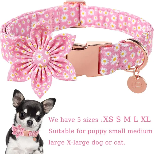 Miniatura 2 de Collar de verano para perro con flores, collar de algodón con bonitas flores, collar de flores rosas para cachorros, machos, hembras, perros