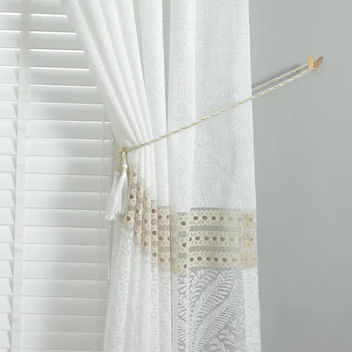 Miniatura 5 de VOGOL Cortinas transparentes con patrón de hojas bordadas, paneles de ventana blancos con ribete de encaje para sala de estar y dormitorio, cortinas