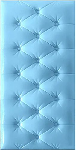Miniatura 9 de Paneles de pared 3D para despegar y pegar, calcomanías de pared anticolisión impermeables para el hogar, tapete protector de pared suave para Azul