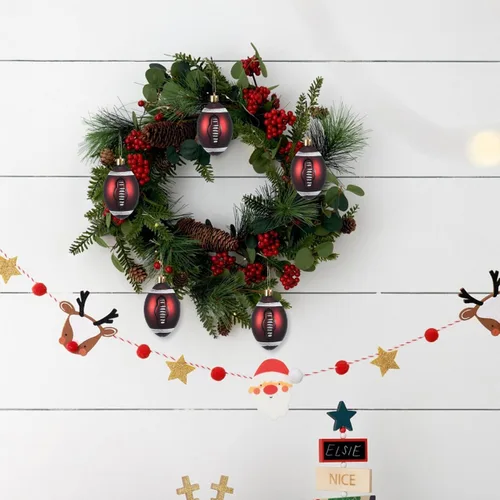 Miniatura 8 de Toyvian 6 adornos de fútbol de Navidad, decoraciones de bolas de árbol de Navidad para deportes de fútbol, decoraciones de fiesta de Navidad