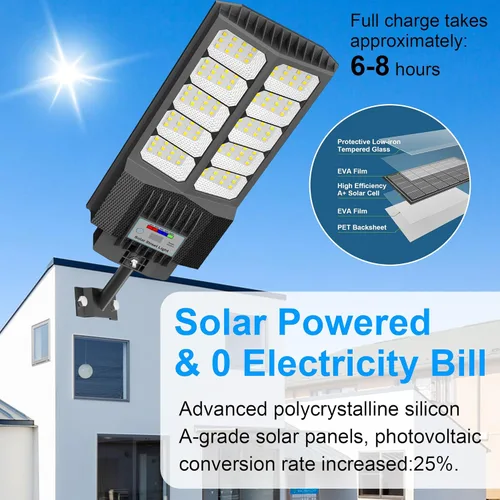 Miniatura 3 de Luces solares de calle de 6500 W impermeables para exteriores, luz solar comercial para exteriores, carga rápida, 120 luces LED solares de alto