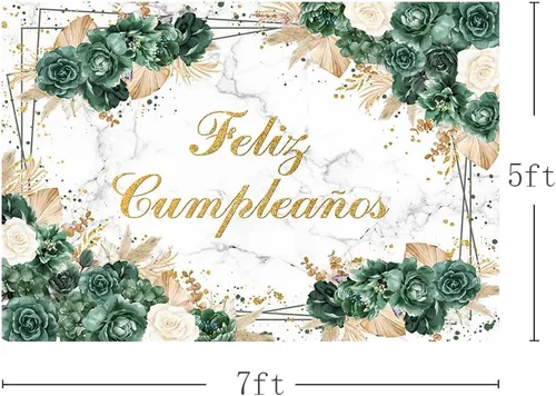 Miniatura 3 de MEHOFOND Telón de fondo bohemio de cumpleaños de 7 x 5 pies para niñas, fiesta mexicana, decoración de fiesta de feliz cumpleaños, fondo verde
