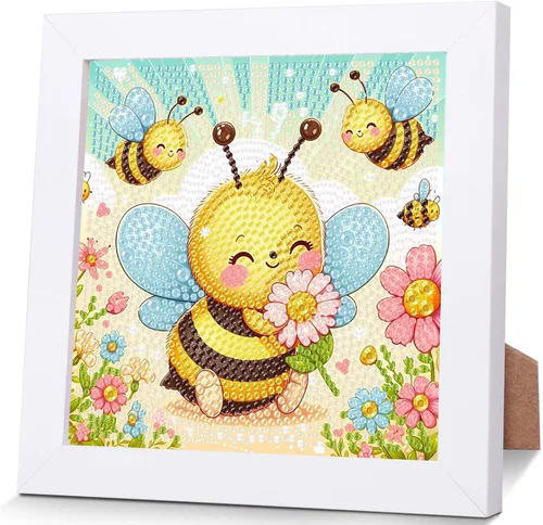 Miniatura 18 de xackcme Kits de pintura de diamantes de gato para niños con marco, arte de diamantes de animales para niños de 4 a 8 a 12 años, kit de pintura